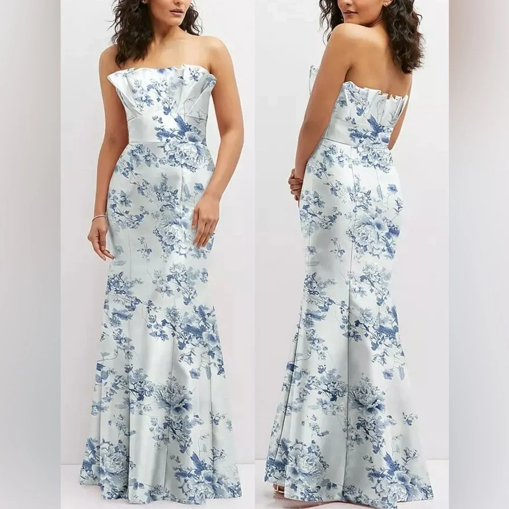 NEW Alfred Sung Floral Ruffle Strapless Trumpet Gown sz 6 - Picture 1 of 6